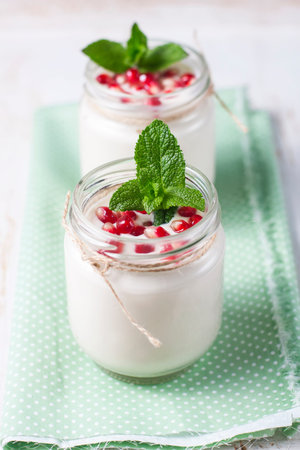 Natural homemade yogurt closeup. Selective focusの写真素材