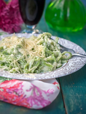 Homemade Pasta With Spinach. Selective focusの写真素材