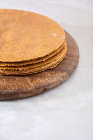 Traditional homemade russian cake Medovik with honey, selective focus