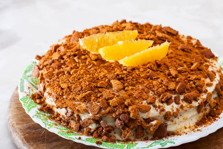 Traditional homemade russian cake Medovik with honey, selective focus