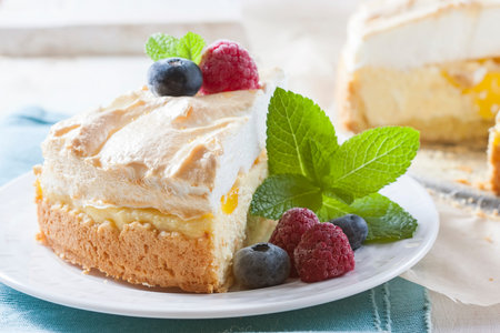 Cheesecake with meringue. Selective focus