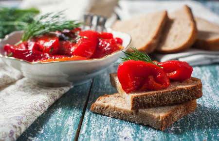 Appetizer with red pepper. Selective focus.の写真素材