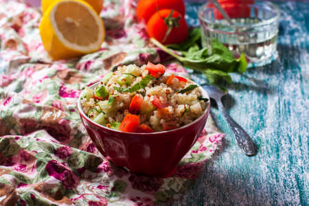 Quinoa with vegetables, selective focusの写真素材