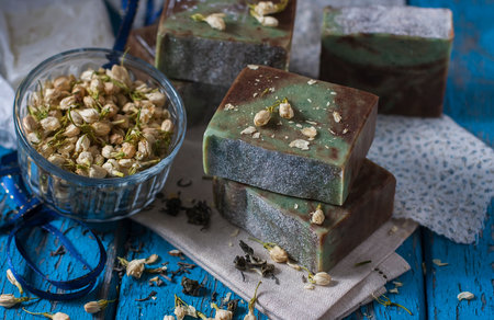 Handmade natural soap with essential oil of a jasmine and green tea, without artificial additives,...
