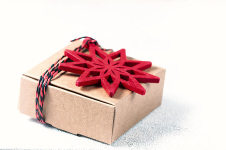 Christmas gift box and christmas decorations. Selective focus, toned photo
