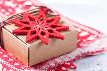 Christmas gift box and christmas decorations. Selective focusの写真素材