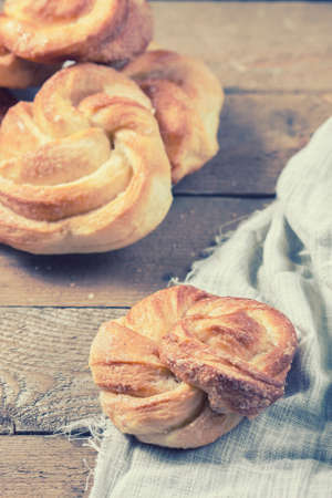 Kanelbulle - swedish homemade yeasted buns. Selective focusの写真素材