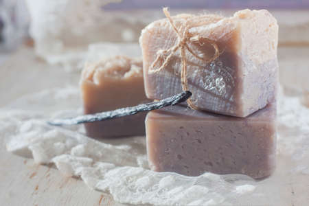 Natural handmade soap with vanilla. Spa. Selective focusの写真素材