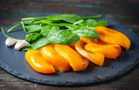 Yellow pepper baked on grill. Selective focus