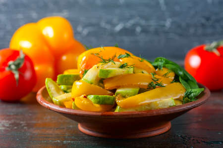 Warm salad of roast courgette and peppers. Selective focusの写真素材