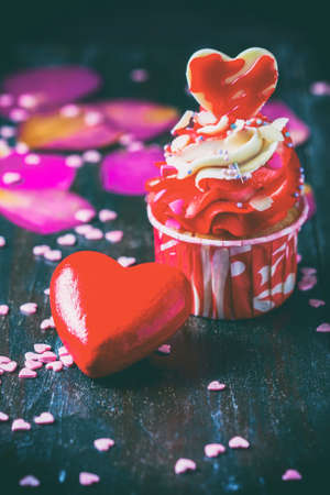 Valentines Day homemade cupcakes with pink icing. Selective focusの写真素材