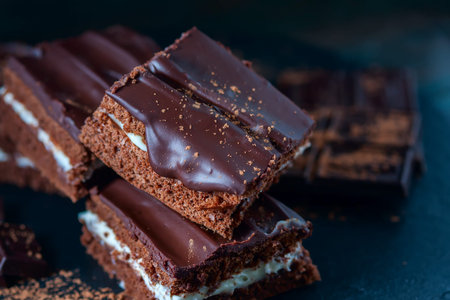 homemade chocolate brownies on dark background