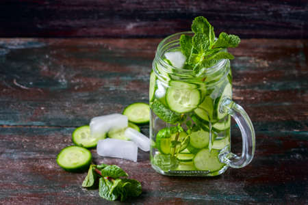 Detox cucumber and mint diet drink, healthy summer cooler. Selective focusの写真素材