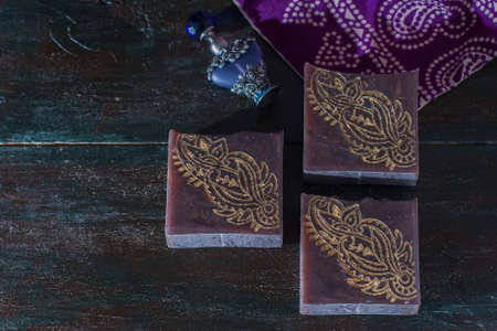 Natural handmade soap in Indian style. selective focusの写真素材