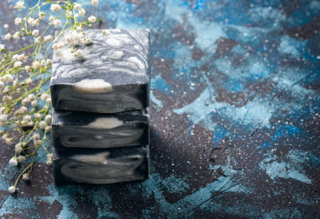 Handmade natural soap with bamboo charcoal. Selective focusの写真素材