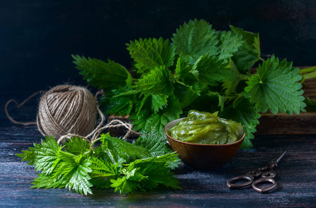 Soft handmade soap with nettle. Savon beldi in the hammam. Selective focus