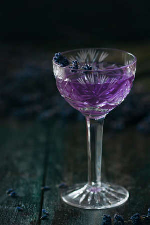 Lavender cocktail on a dark background. Selective focusの写真素材