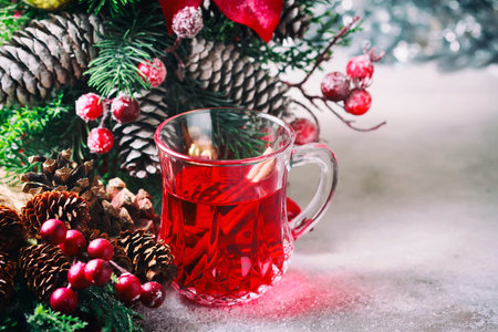 Christmas drink with spices, selective focus. Christmas composition