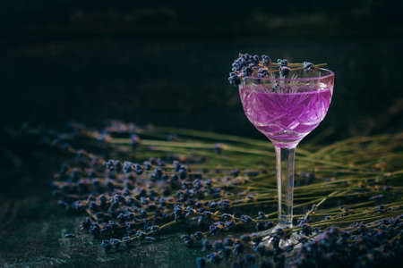 Lavender cocktail on a dark background. Selective focusの写真素材