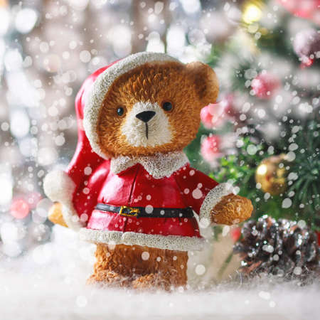 Santa teddy bear, Christmas decorations on a white background. Selective focusの写真素材
