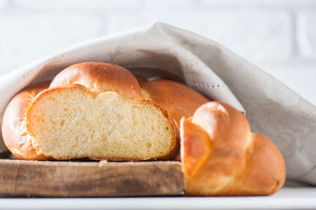 Homemade challah bread, selective focus. Traditional bread.の写真素材