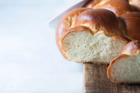 Homemade challah bread, selective focus. Traditional breadの写真素材