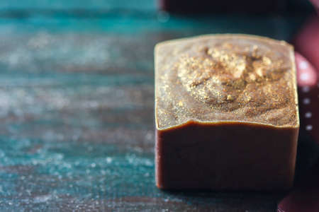 Closeup of organic handmade soap with natural chocolate. Selective focusの写真素材