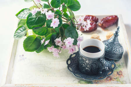 Traditional Turkish coffee. Coffee in the oriental style vintage. Selective focusの写真素材