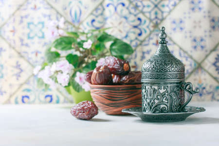 Traditional Turkish coffee. Coffee in the oriental style vintage. Selective focusの写真素材