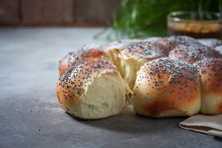 Homemade challah bread, selective focus. Traditional breadの写真素材