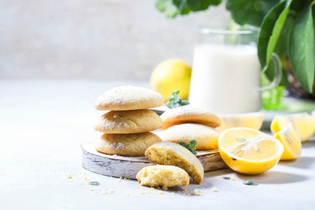 Homemade lemon cookies on a light background. Selective focusの写真素材