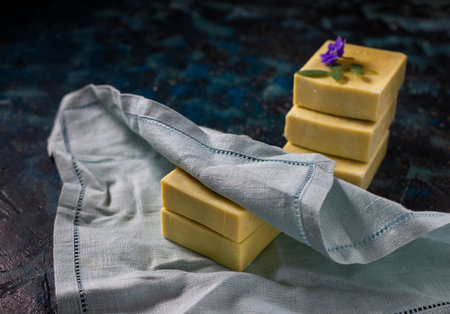 Organic cosmetics. Eco handmade soap, spa products in a wooden box. No plastic, green life and zero...
