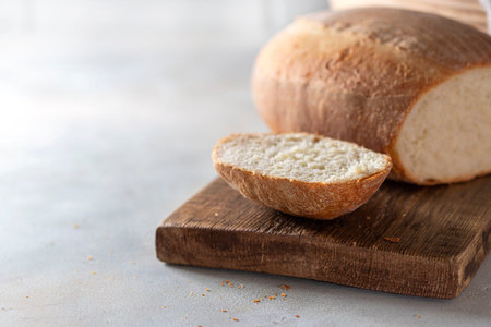 Sourdough bread. Freshly baked organic wheat bread. Selective focus, copy space