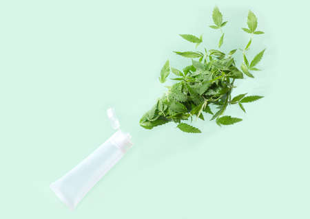 Cosmetics made from medicinal cannabis. Selective focus, copy spaceの写真素材