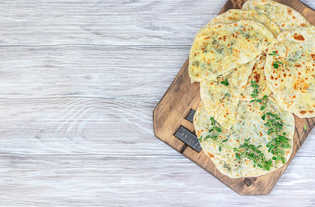 Delicious homemade tortillas with herbs. Durum whole wheat bread. Vegan and vegetarian healthy food....