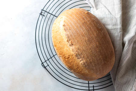 Sourdough bread. Freshly baked organic wheat bread. Selective focus, copy spaceの写真素材