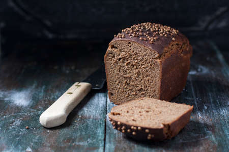 Traditional Russian rye Borodino bread. style rustic. Copy space, selective focusの写真素材