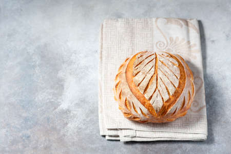 Sourdough bread. Freshly baked organic wheat bread. Selective focus, copy spaceの写真素材