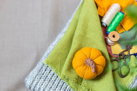 Handemade fabric pumpkins for autumn decoration. Autumn Fall Decor, Thanksgiving and Halloween Table...