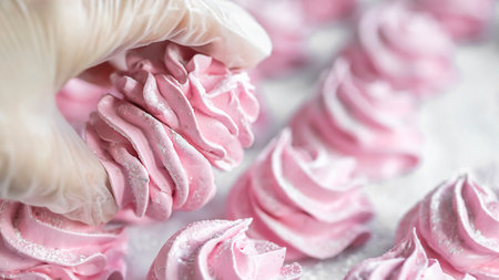 Homemade raspberry marshmallows. Homemade healthy sweets, natural candy.の写真素材