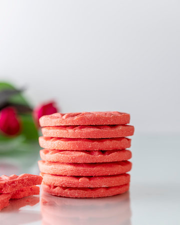 Sable Breton biscuits or french butter cookies. Red cookies on a white background.