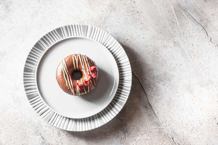 Homemade Chocolate Donuts with chocolate coating. National Donut Day. Homemade baking. Selective focus, copy spaceの写真素材