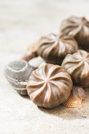 Natural green soap with algae. Spa organic soap.
