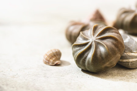 Natural green soap with algae. Spa organic soap.