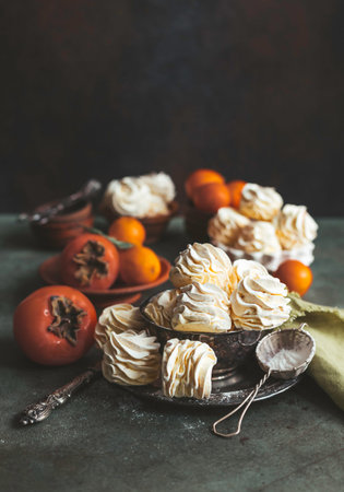 Homemade fruit marshmallow with persimmon. Zefir. Homemade healthy sweets, natural sweets. Selective...