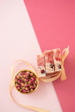 Organic lye soap. Concept of home natural organic skin care. Spa treatments. Handmade soap.