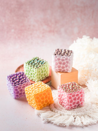 Bright colorful handmade soy candles. Handmade soy candles of unique design, with different colors....
