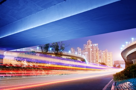 Overpass at night, heavy traffic.の写真素材