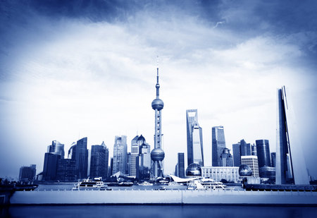 Shanghai city view, with oriental pearl tower, landmark of Shanghai, beside huangpu riv