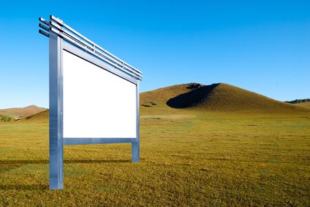 Billboards on the prairie, the natural scenery and the combination of modern advertising.の写真素材